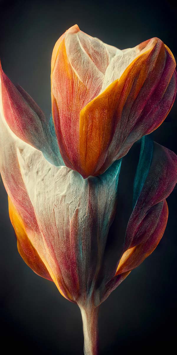 close-up of peach and white colored tulips